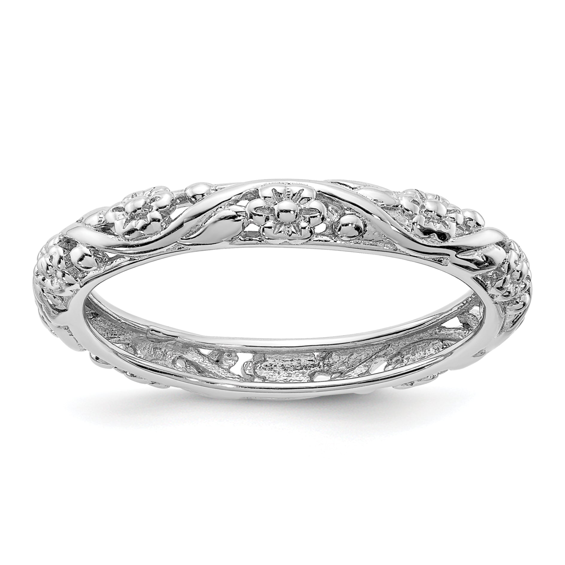 Sterling Silver Stackable Expressions Rhodium Floral Ring
