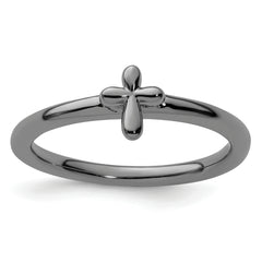 Sterling Silver Stackable Expressions Ruthenium-plated Cross Ring