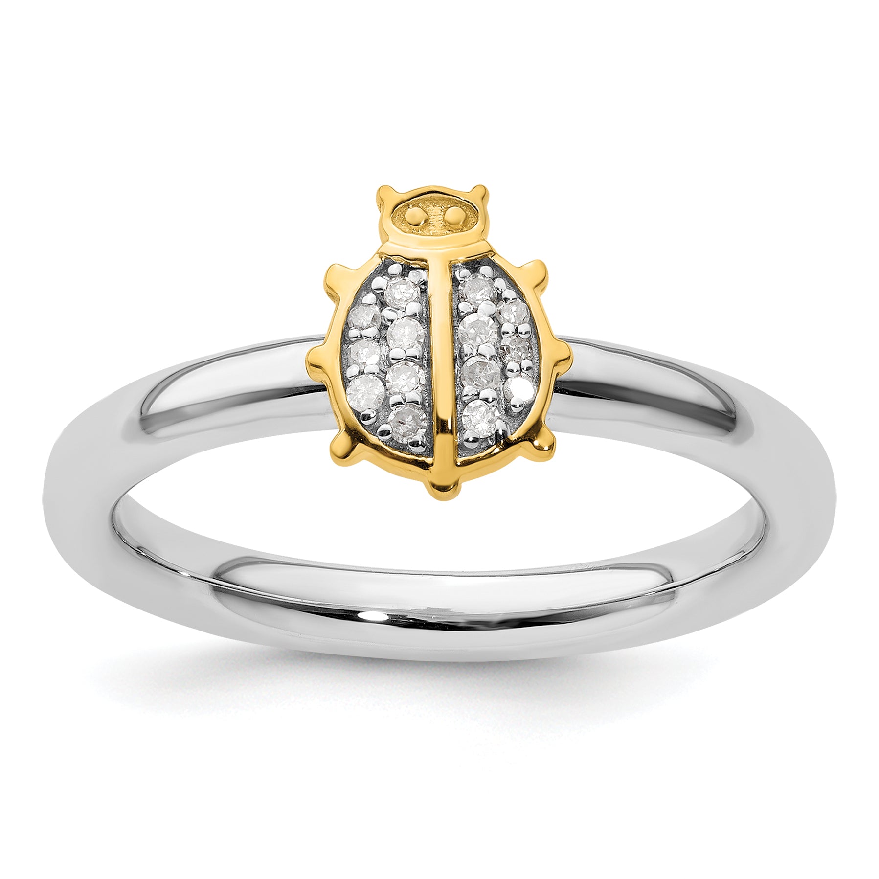 Sterling Silver Stackable Expressions Gold-Plated Ladybug Dia. Ring