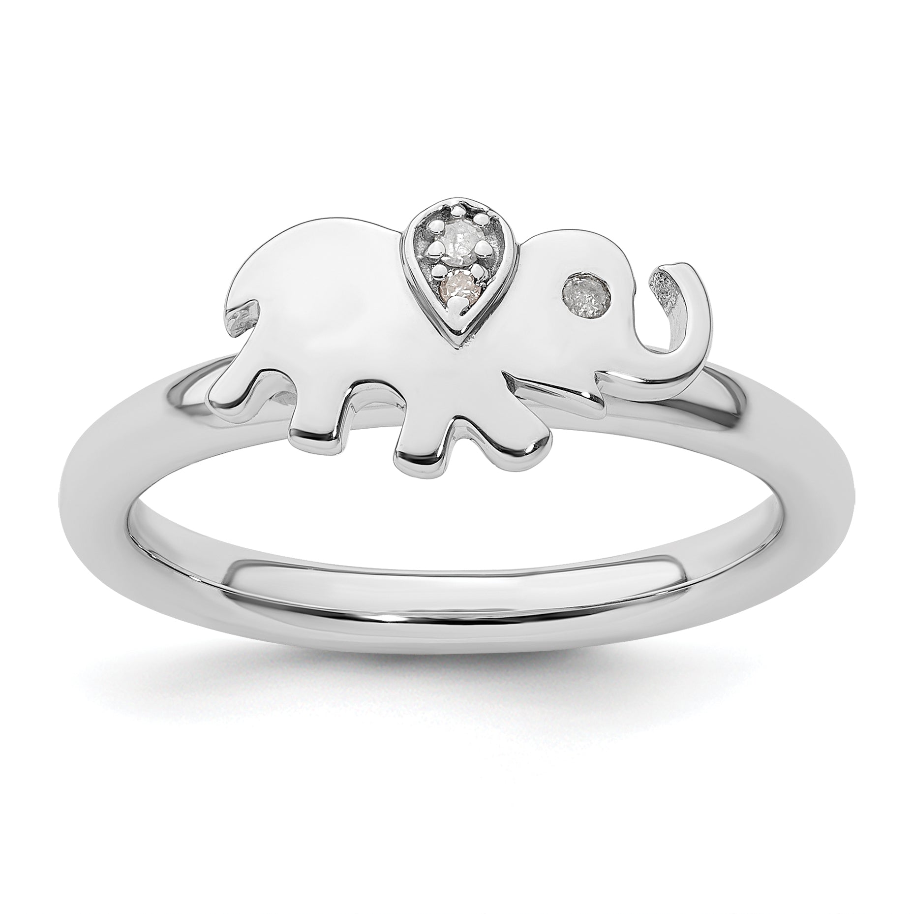 Sterling Silver Stackable Expressions Elephant Diamond Ring