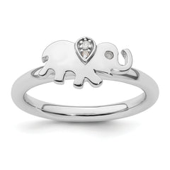 Sterling Silver Stackable Expressions Elephant Diamond Ring