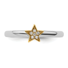 Sterling Silver Stackable Expression Gold-Plated Dia. Star Ring