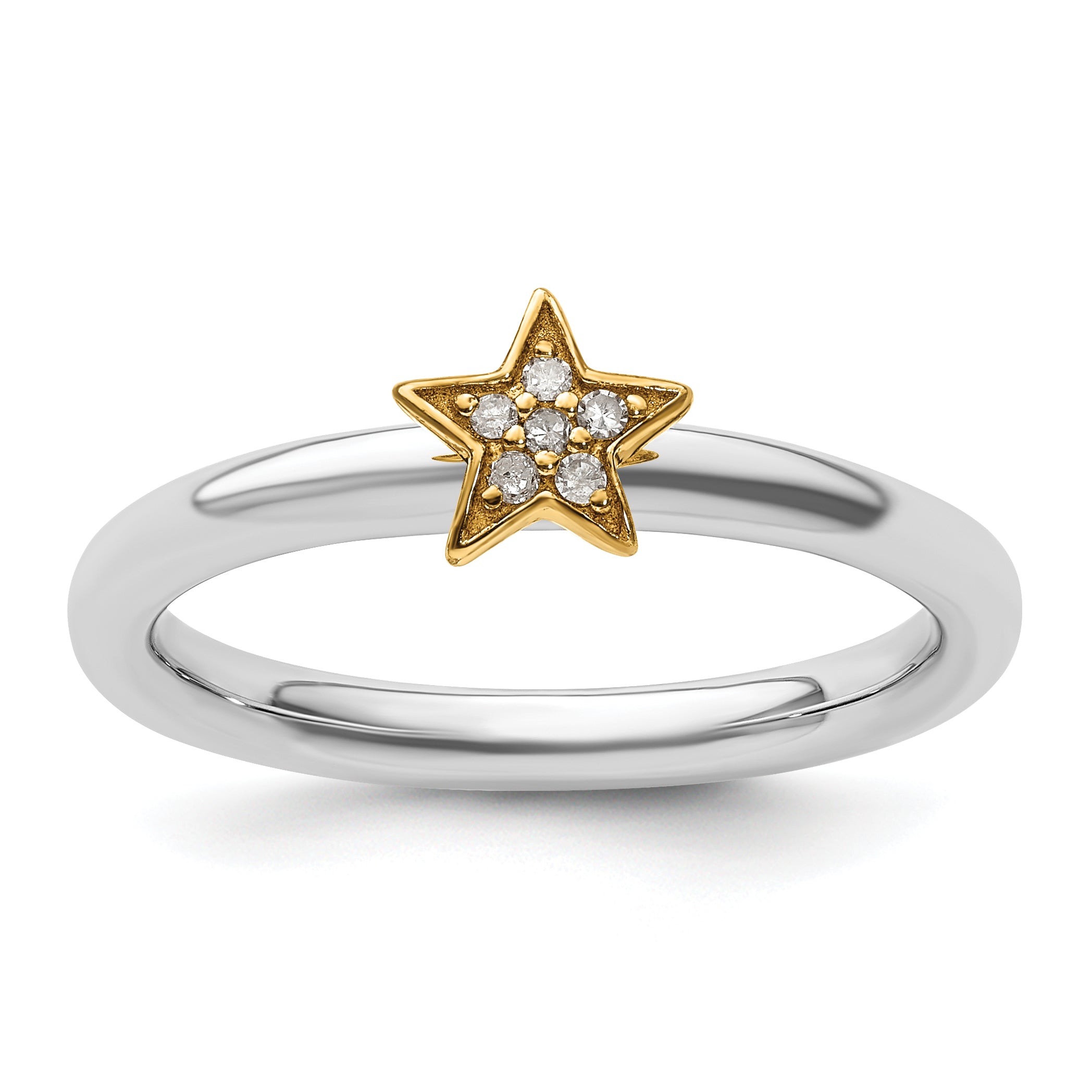 Sterling Silver Stackable Expression Gold-Plated Dia. Star Ring