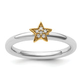 Sterling Silver Stackable Expression Gold-Plated Dia. Star Ring