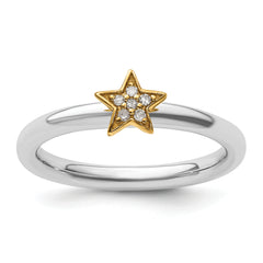 Sterling Silver Stackable Expression Gold-Plated Dia. Star Ring
