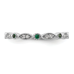 Sterling Silver Stackable Expressions Created Emerald Diamond Ring