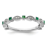 Sterling Silver Stackable Expressions Created Emerald Diamond Ring