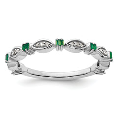 Sterling Silver Stackable Expressions Created Emerald Diamond Ring