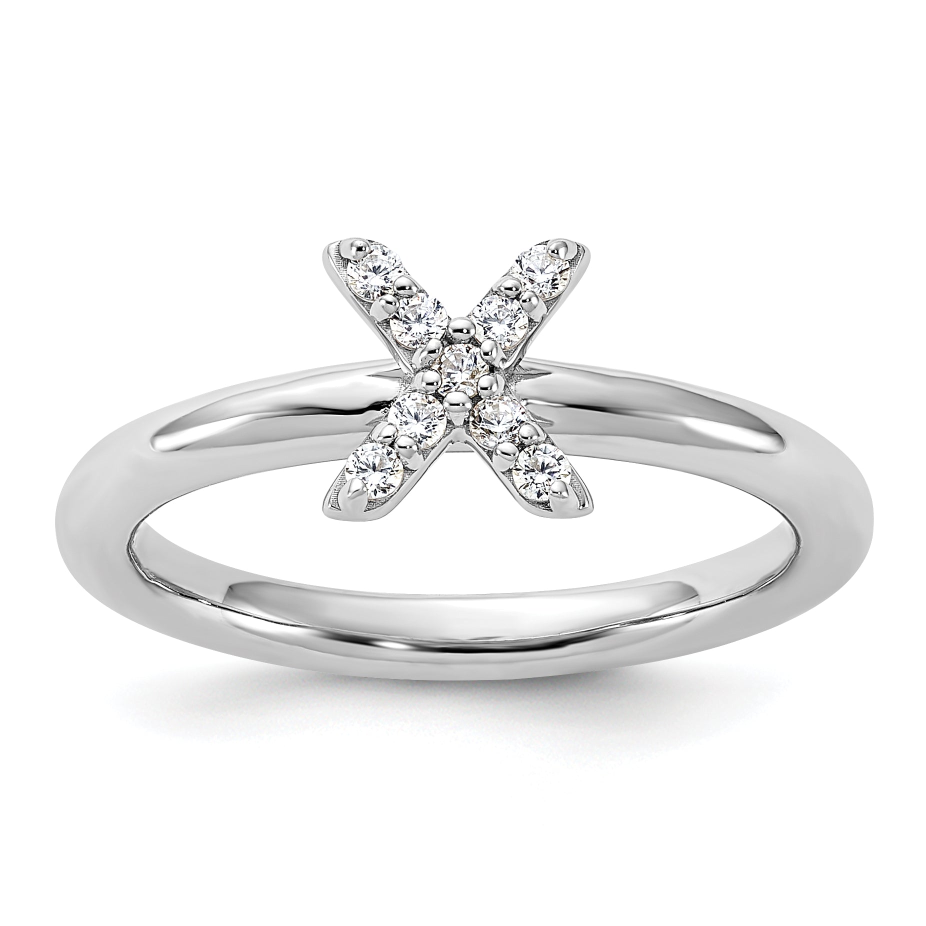 Sterling Silver Stackable Expressions Rhodium-plated CZ X Ring