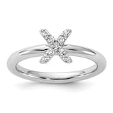 Sterling Silver Stackable Expressions Rhodium-plated CZ X Ring