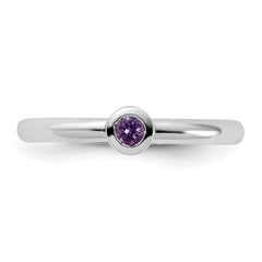 Sterling Silver Stackable Expressions Rhodium-plated Amethyst Ring