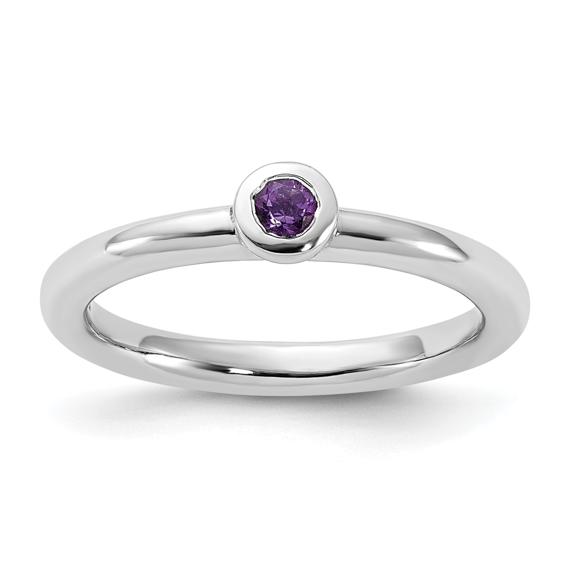 Sterling Silver Stackable Expressions Rhodium-plated Amethyst Ring
