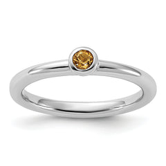 Sterling Silver Stackable Expressions Rhodium-plated Citrine Ring