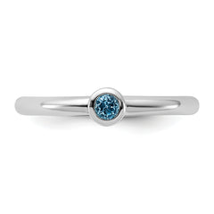 Sterling Silver Stackable Expressions Rhodium-plated Light Swiss Blue Topaz Ring