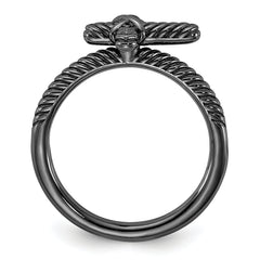 Sterling Silver Stackable Expressions Black Rhodium Textured Cross Ring