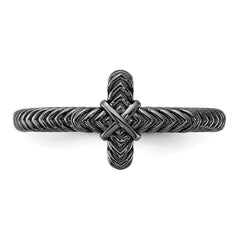 Sterling Silver Stackable Expressions Black Rhodium Textured Cross Ring