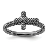 Sterling Silver Stackable Expressions Black Rhodium Textured Cross Ring
