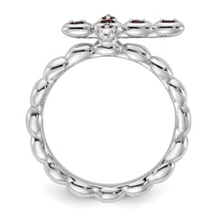 Sterling Silver Stackable Expressions Rhodium-plated Garnet Cross Ring