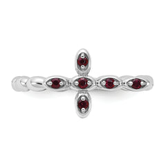 Sterling Silver Stackable Expressions Rhodium-plated Garnet Cross Ring
