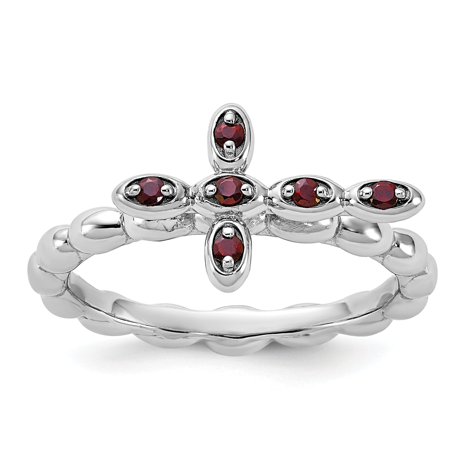 Sterling Silver Stackable Expressions Rhodium-plated Garnet Cross Ring