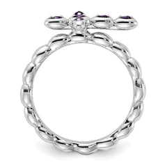 Sterling Silver Stackable Expressions Rhodium-plated Amethyst Cross Ring