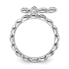 Sterling Silver Stackable Expressions Rhodium-plated Aquamarine Cross Ring