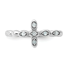 Sterling Silver Stackable Expressions Rhodium-plated Aquamarine Cross Ring