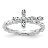 Sterling Silver Stackable Expressions Rhodium-plated Aquamarine Cross Ring
