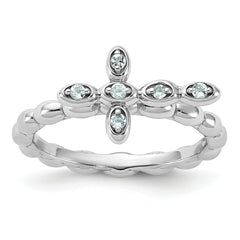 Sterling Silver Stackable Expressions Rhodium-plated Aquamarine Cross Ring