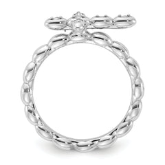 Sterling Silver Stackable Expressions Rhodium-plated White Topaz Cross Ring