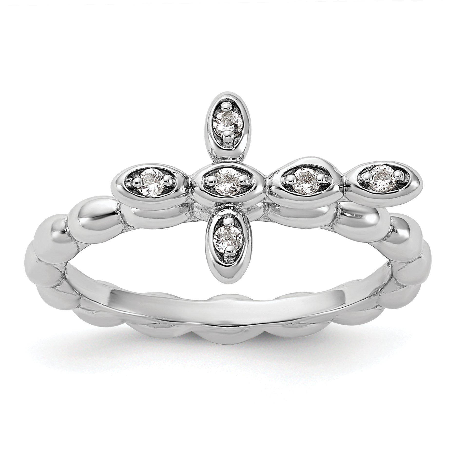 Sterling Silver Stackable Expressions Rhodium-plated White Topaz Cross Ring
