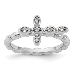 Sterling Silver Stackable Expressions Rhodium-plated White Topaz Cross Ring