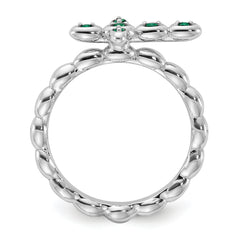 Sterling Silver Stackable Expressions Rhodium-plated Created Emerald Cross Ring