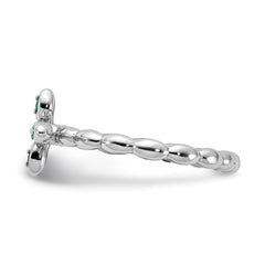 Sterling Silver Stackable Expressions Rhodium-plated Created Emerald Cross Ring