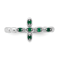 Sterling Silver Stackable Expressions Rhodium-plated Created Emerald Cross Ring