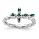Sterling Silver Stackable Expressions Rhodium-plated Created Emerald Cross Ring