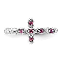 Sterling Silver Stackable Expressions Rhodium-plated Rhodolite Cross Ring