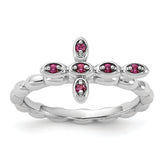 Sterling Silver Stackable Expressions Rhodium-plated Rhodolite Cross Ring