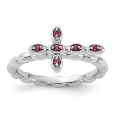 Sterling Silver Stackable Expressions Rhodium-plated Rhodolite Cross Ring