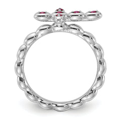 Sterling Silver Stackable Expressions Rhodium-plated Created Ruby Cross Ring