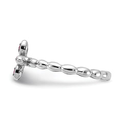 Sterling Silver Stackable Expressions Rhodium-plated Created Ruby Cross Ring