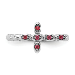 Sterling Silver Stackable Expressions Rhodium-plated Created Ruby Cross Ring