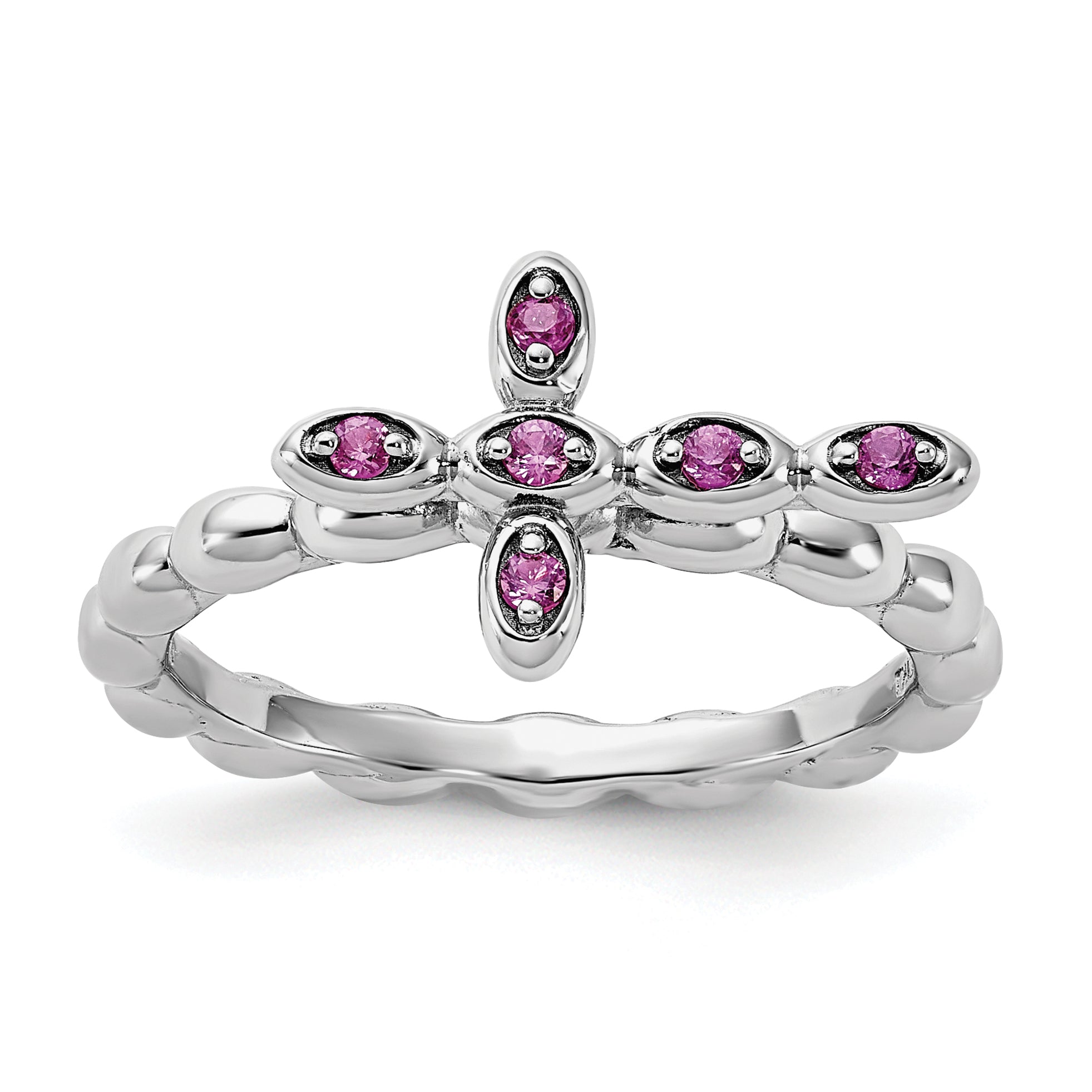 Sterling Silver Stackable Expressions Rhodium-plated Created Ruby Cross Ring