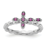 Sterling Silver Stackable Expressions Rhodium-plated Created Ruby Cross Ring
