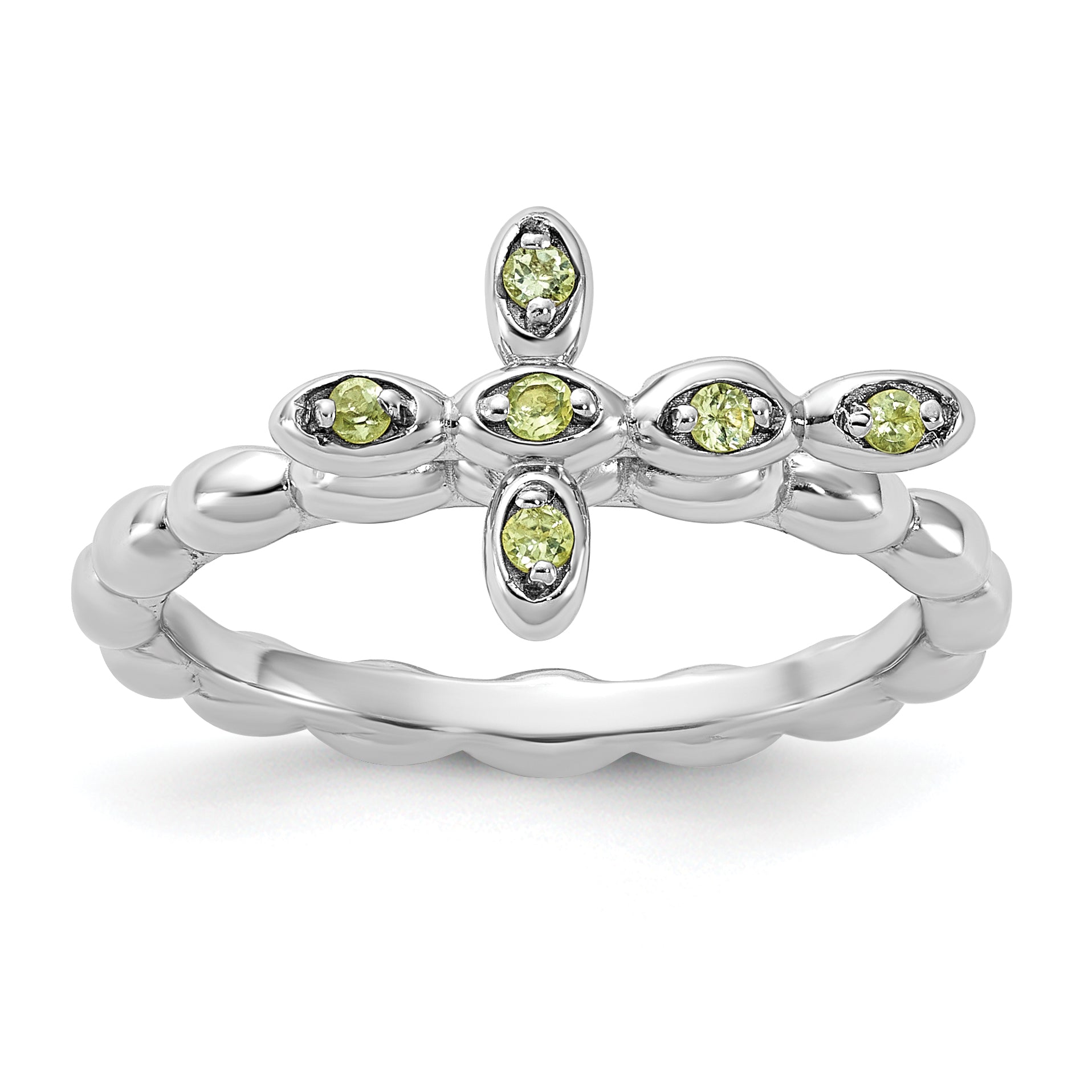 Sterling Silver Stackable Expressions Rhodium-plated Peridot Cross Ring