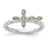 Sterling Silver Stackable Expressions Rhodium-plated Peridot Cross Ring
