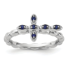 Sterling Silver Stackable Expressions Rhodium-plated Created Sapphire Cross Ring