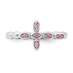 Sterling Silver Stackable Expressions Rhodium-plated Pink Tourmaline Cross Ring
