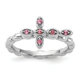 Sterling Silver Stackable Expressions Rhodium-plated Pink Tourmaline Cross Ring