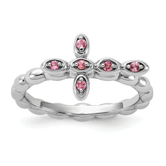 Sterling Silver Stackable Expressions Rhodium-plated Pink Tourmaline Cross Ring